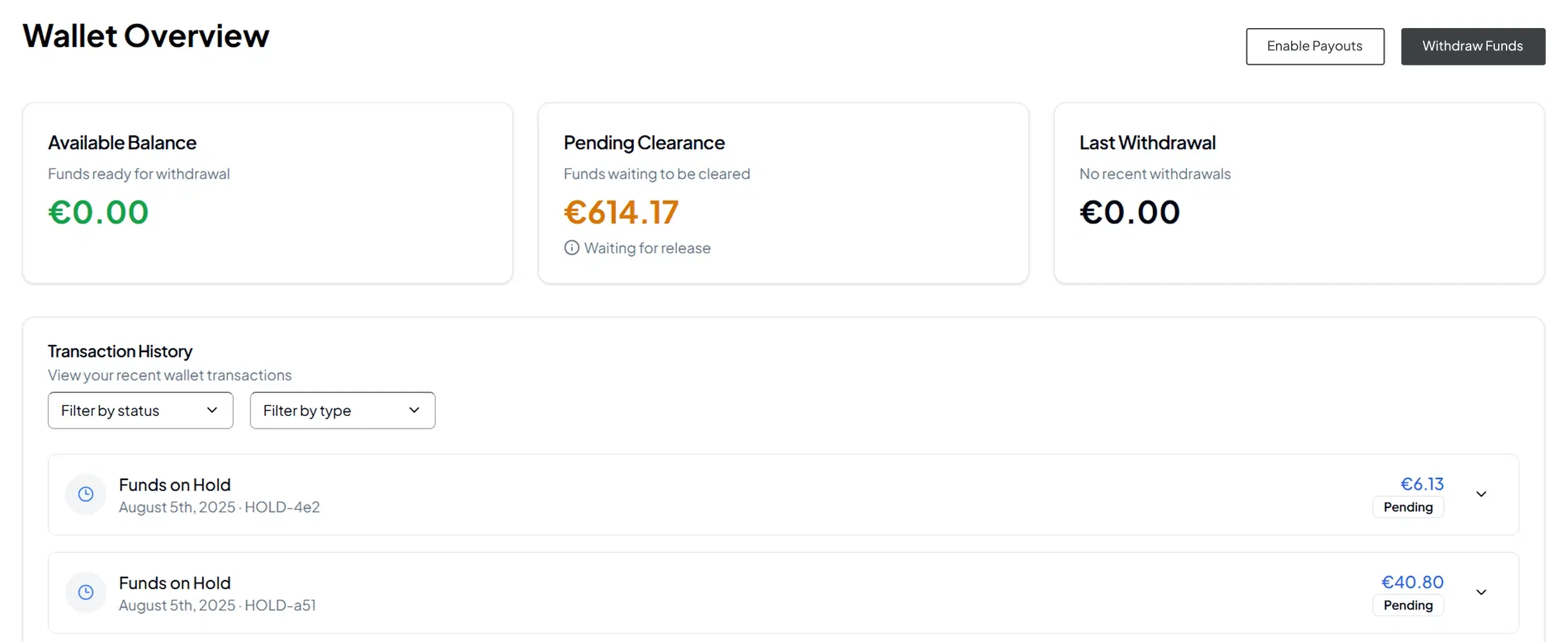 Wallet & Payouts Interface